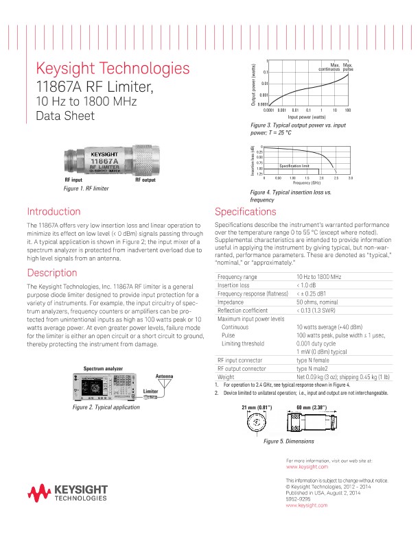 11867A RF Limiter, 10 Hz to 1800 MHz | Keysight
